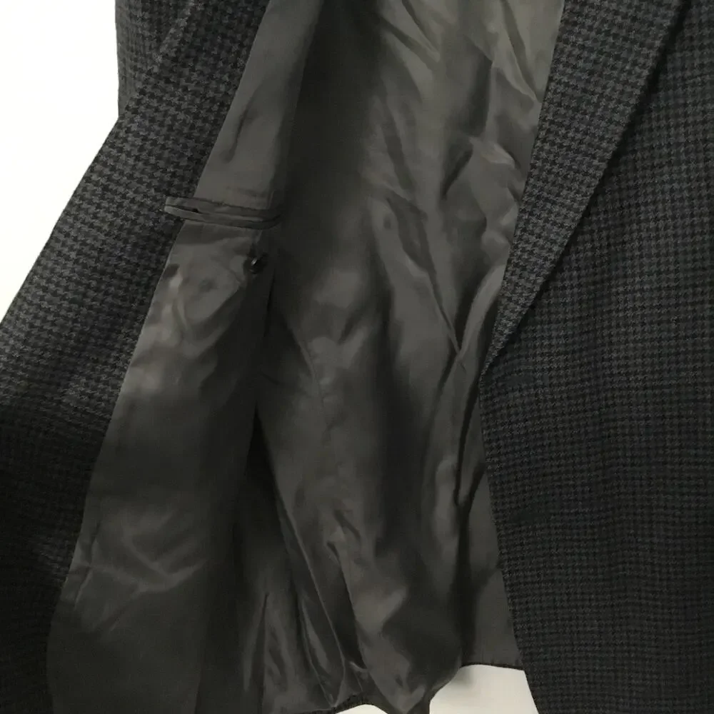 Ralph Lauren Chaps Jacket 46R Gray/Black Wool Blazer Coat Houndstooth
